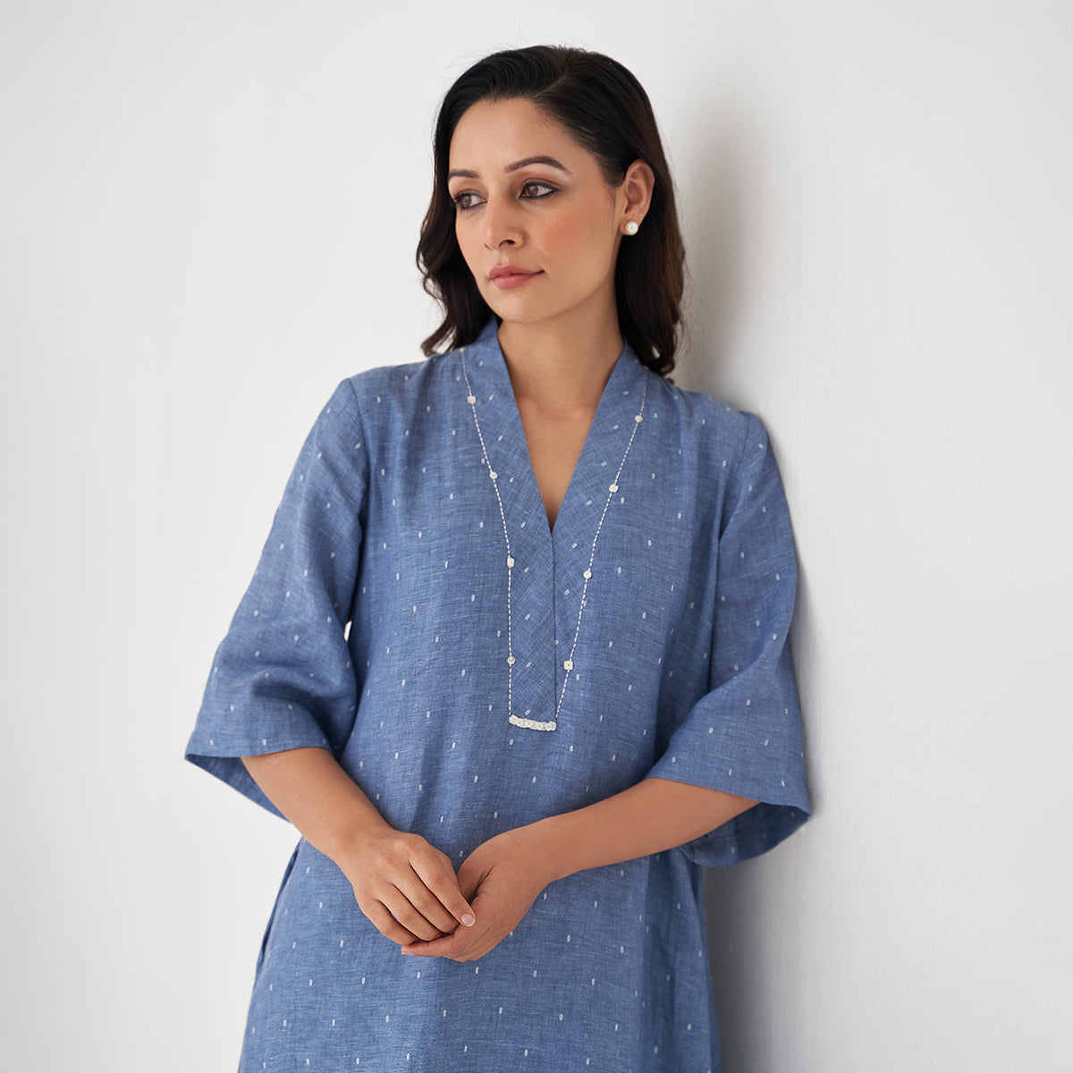 Linen Shift Dress for Women | Denim Blue