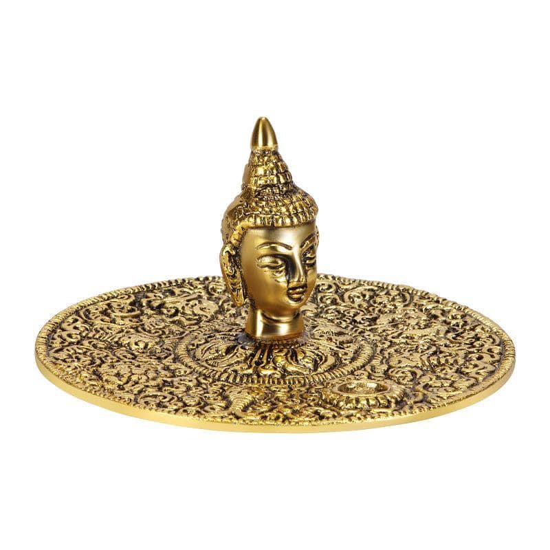 Buddha Incense Stand or Plate Cum Dhoop Burner Antique Gold or Silver - Agarbatti Stand