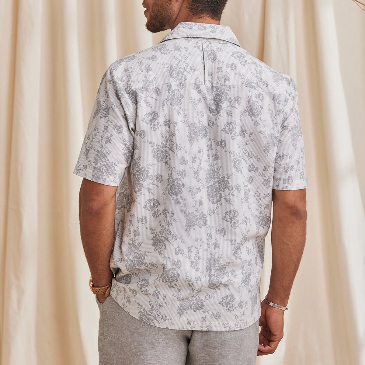 Cedar Organic Cotton Printed Half Sleeve Shirt- Grey