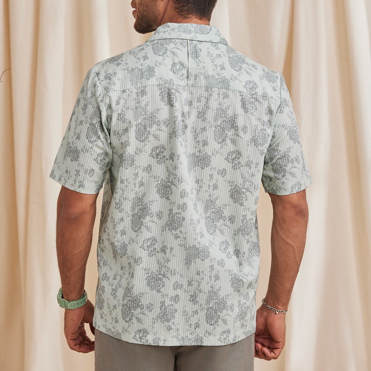 Cedar Organic Cotton Printed Half Sleeve Shirt- Pistachio