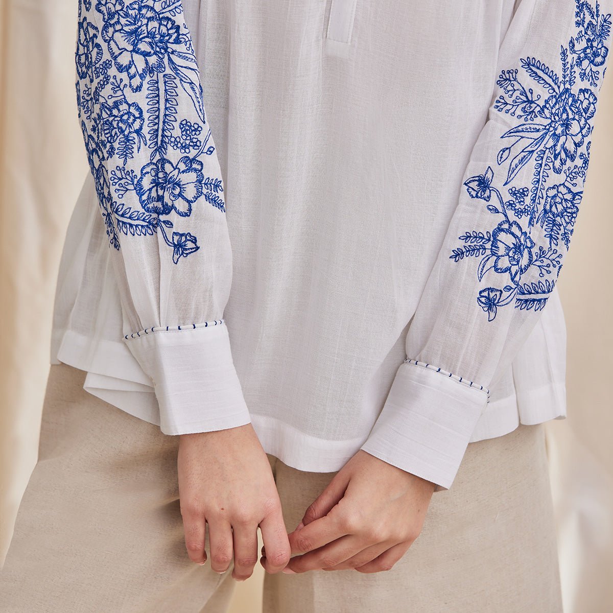 Celine - Organic Cotton Blouse with Embroidery - White