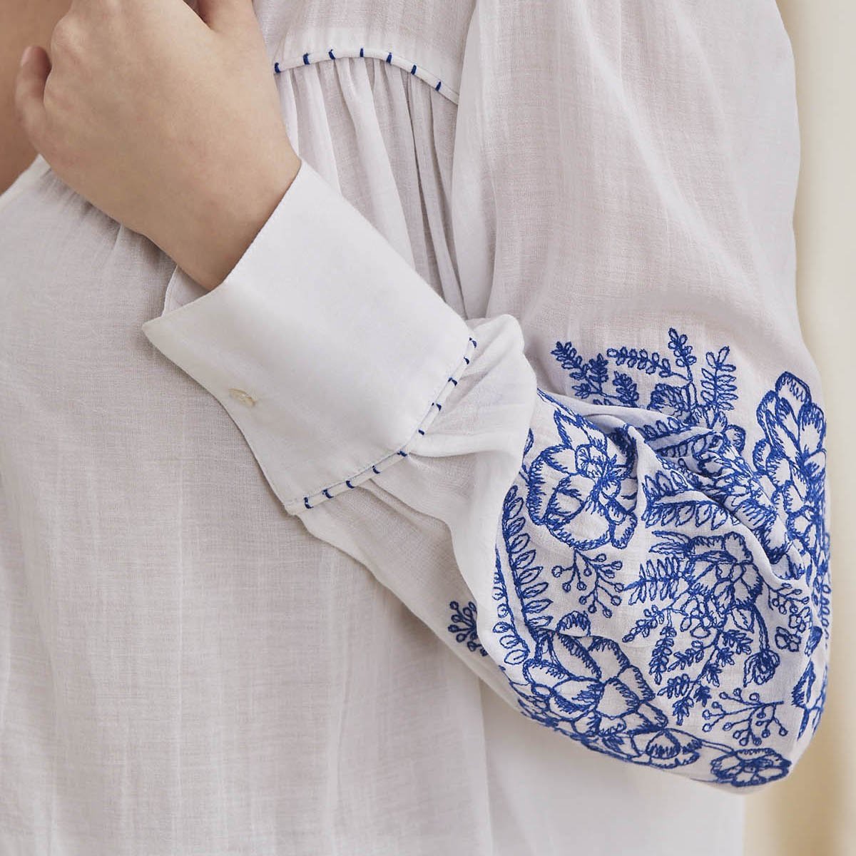 Celine - Organic Cotton Blouse with Embroidery - White