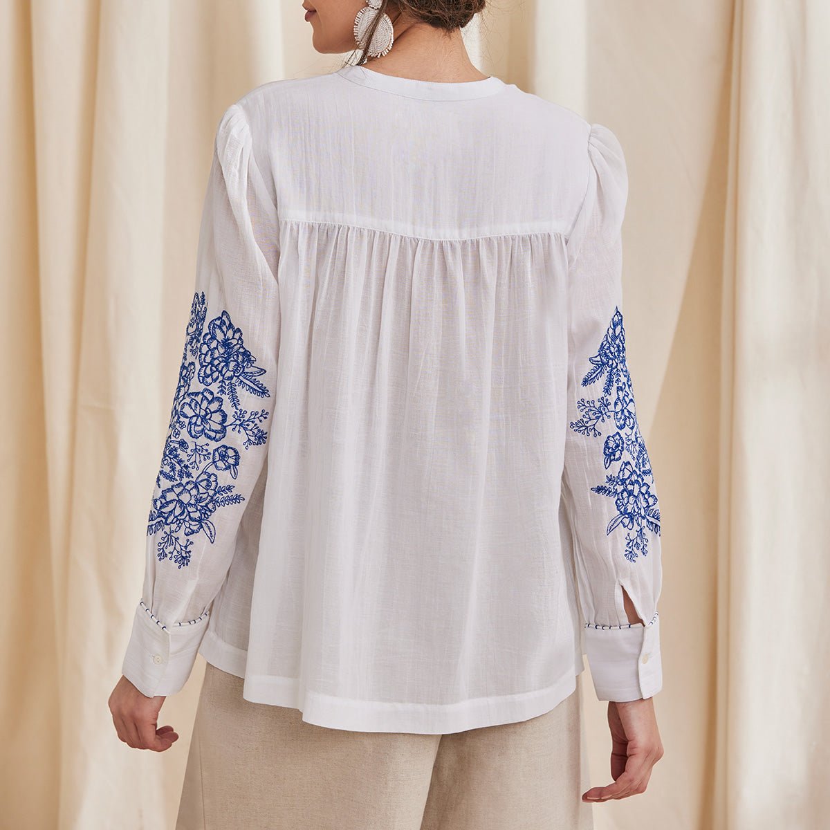 Celine - Organic Cotton Blouse with Embroidery - White