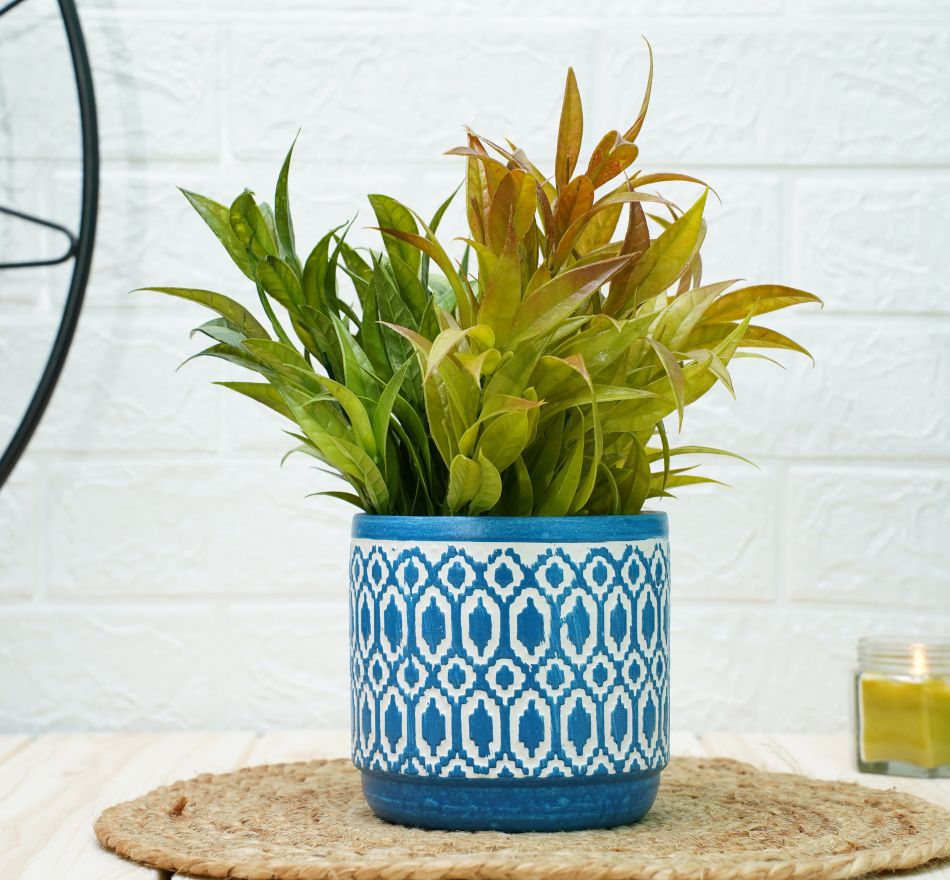 Ceramic Pots for Plants | Blue Aztec Pattern