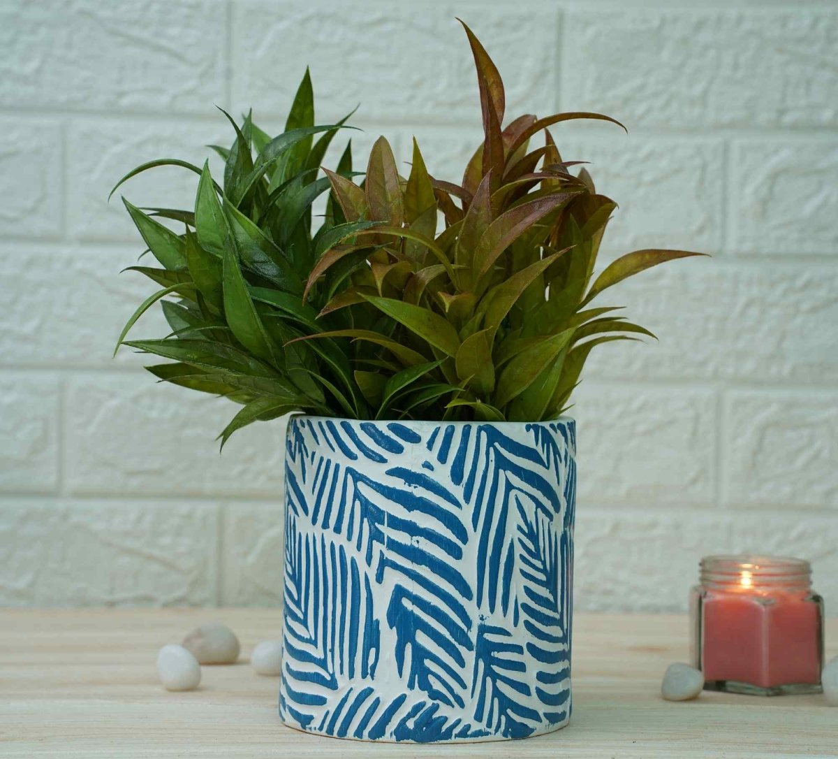 Ceramic Pots for Plants | Blue Leaf Pattern