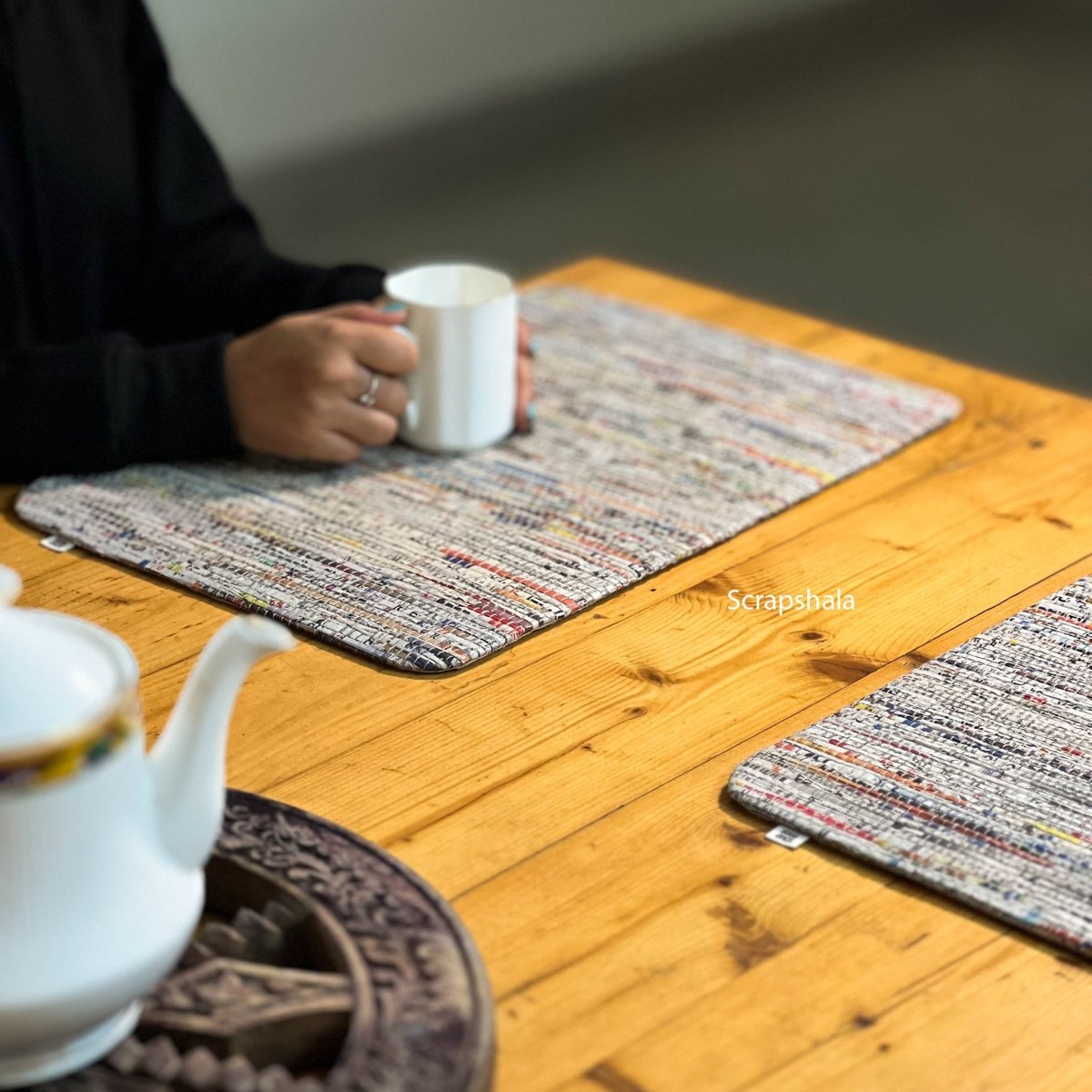 Charcha Table Placement set of 2 | Upcycled newspaper textile