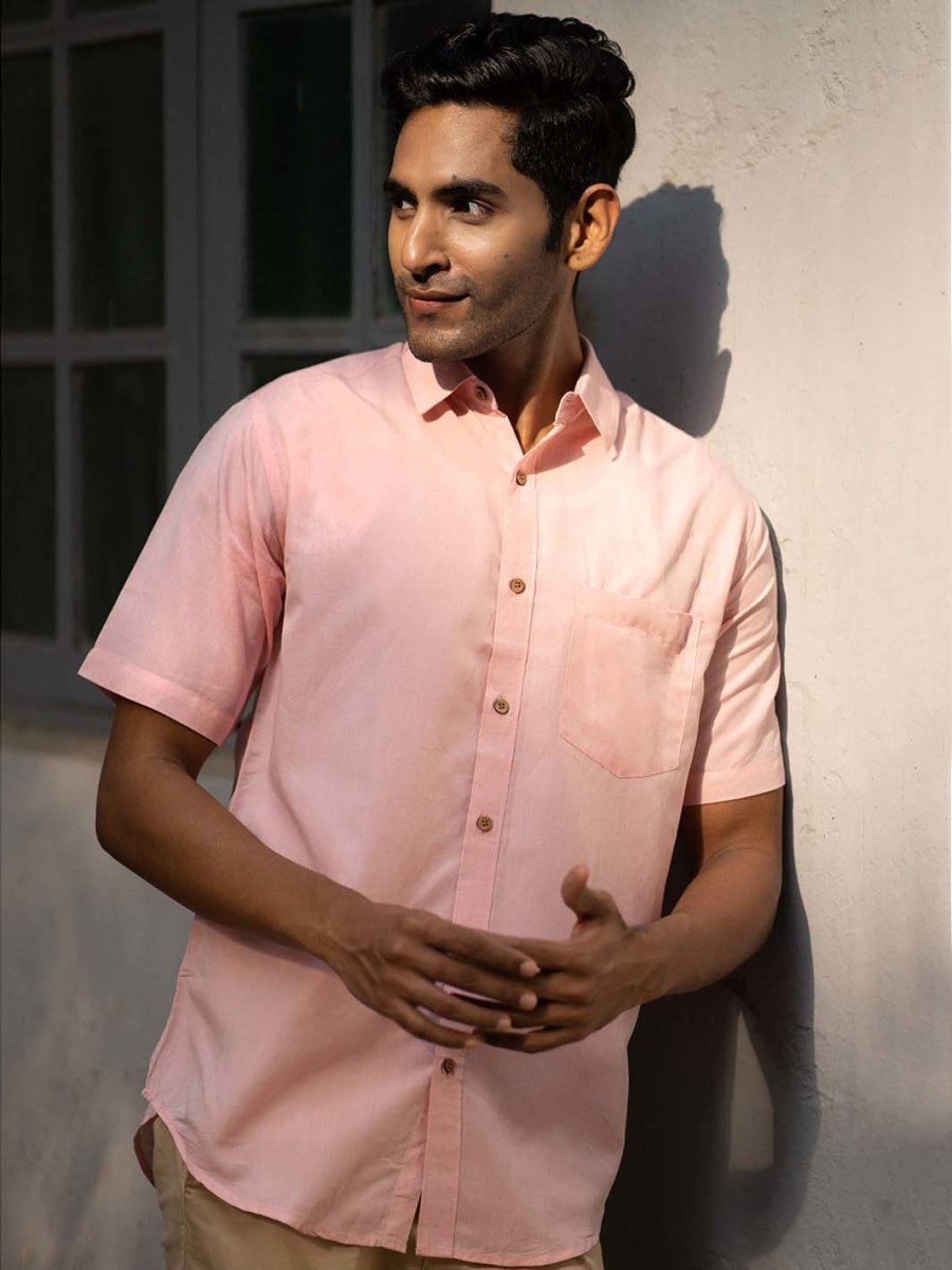 Charm Pink Half Sleeve Shirt in TENCEL™ Lyocell Linen