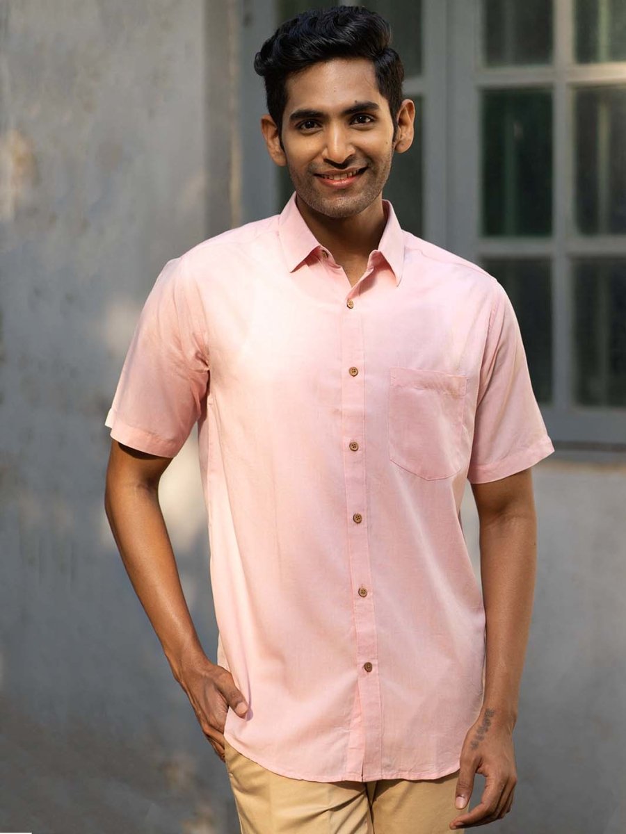 Charm Pink Half Sleeve Shirt in TENCEL™ Lyocell Linen