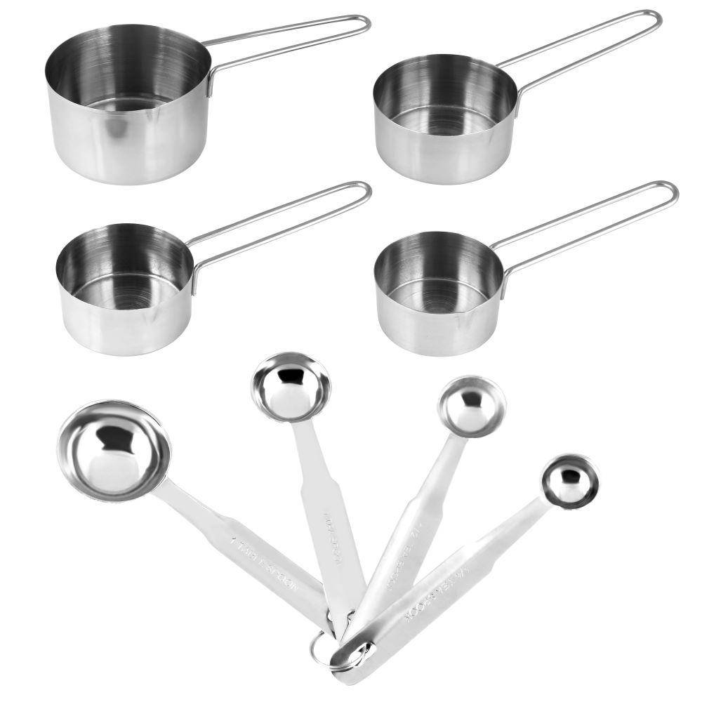 Chef's Stainless Steel Measuring Cups & Spoons Set of 8 Units | For Cooking, Baking & Dietary Needs