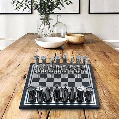 Chess Board Game Black and Silver Finish 13.5" - Stout