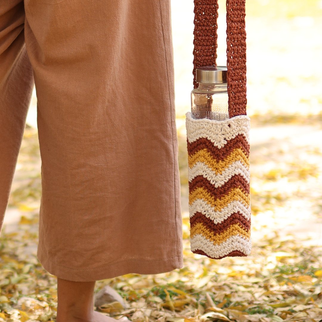 Chevron Brown Handmade Crochet Sling Bottle Cover