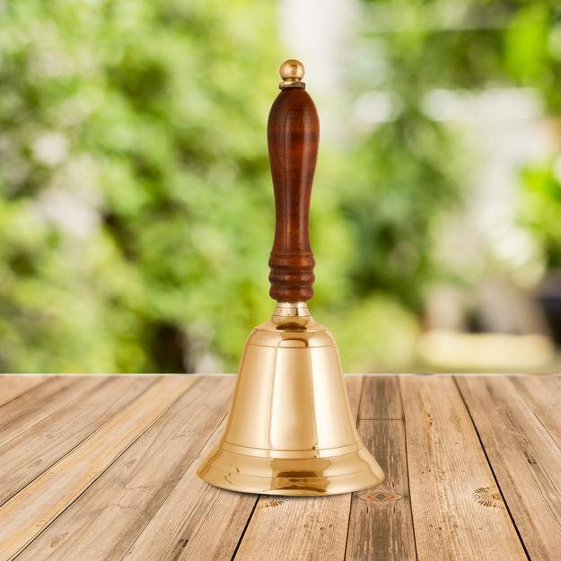 Christmas Brass Shame Hand Bell with Wooden Handle