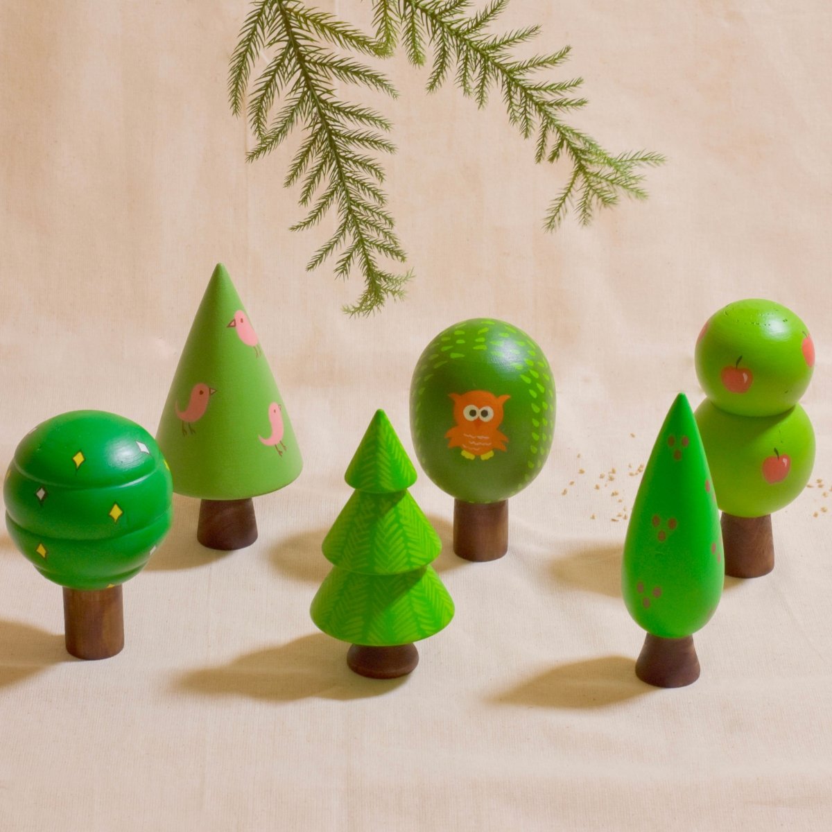 Handmade Christmas Tree Wooden Decor (Set of Six)