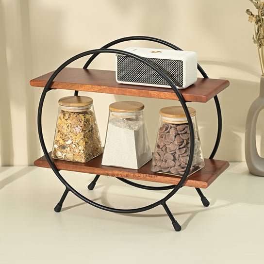 Circular Wooden Organizer with Black Frame