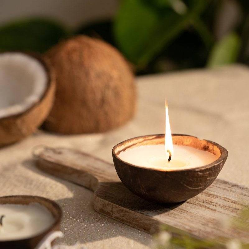 Coconut Shell Eco-Friendly Candle/Diya (set of 2 Coconut Scented Candle)