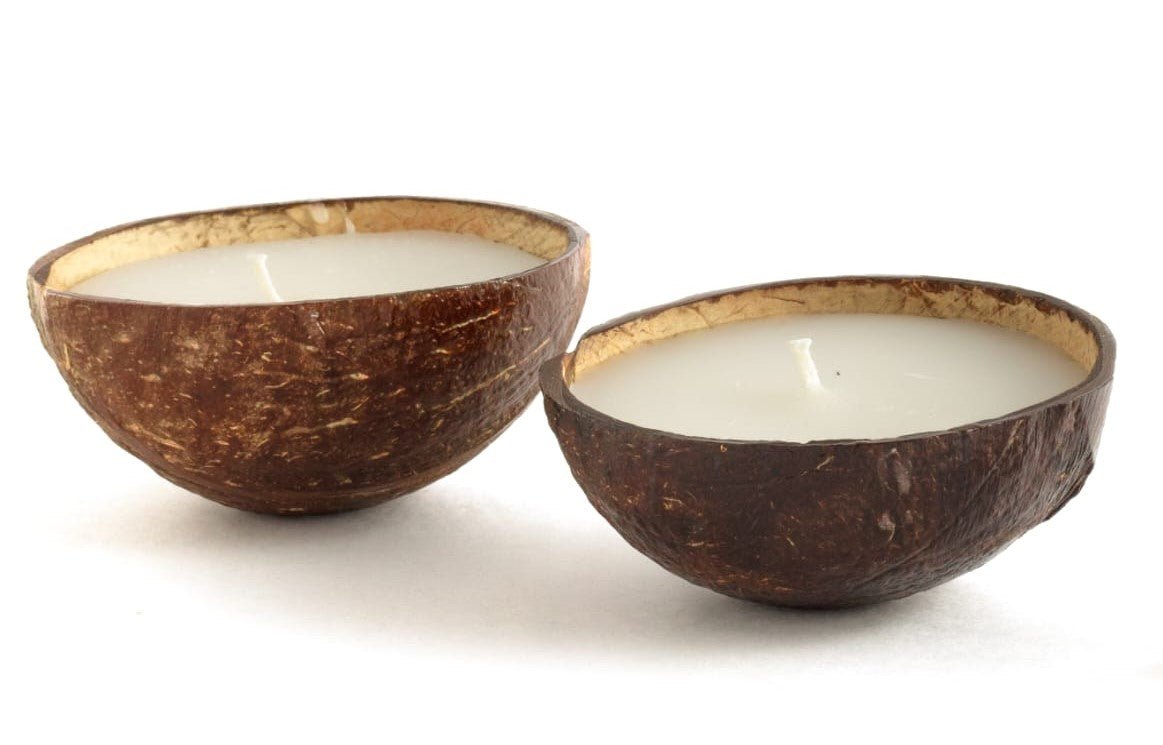 Coconut Shell Eco-Friendly Candle/Diya (Set of 2, Coconut Scented) - White