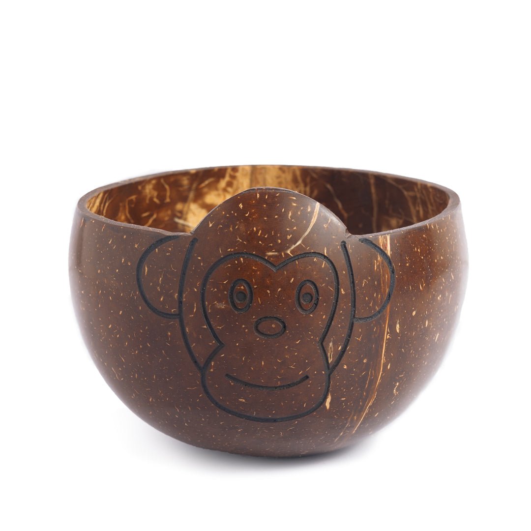 Coconut Shell Kids Serving Bowl | Animal Design - MONKEY 350ml (Set of 1)