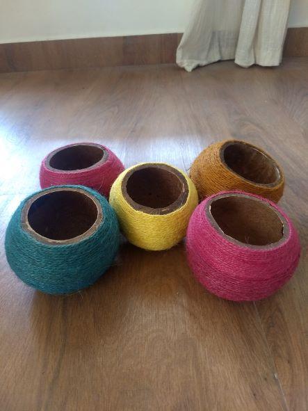 Coconut Shell Planter woven with Jute thread