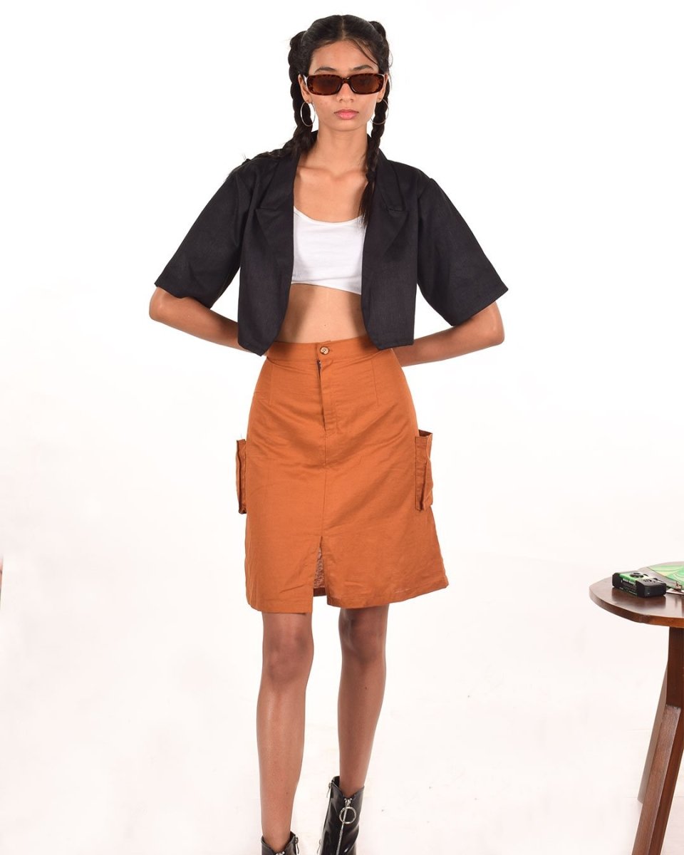 Cold coffee cotton cargo skirt