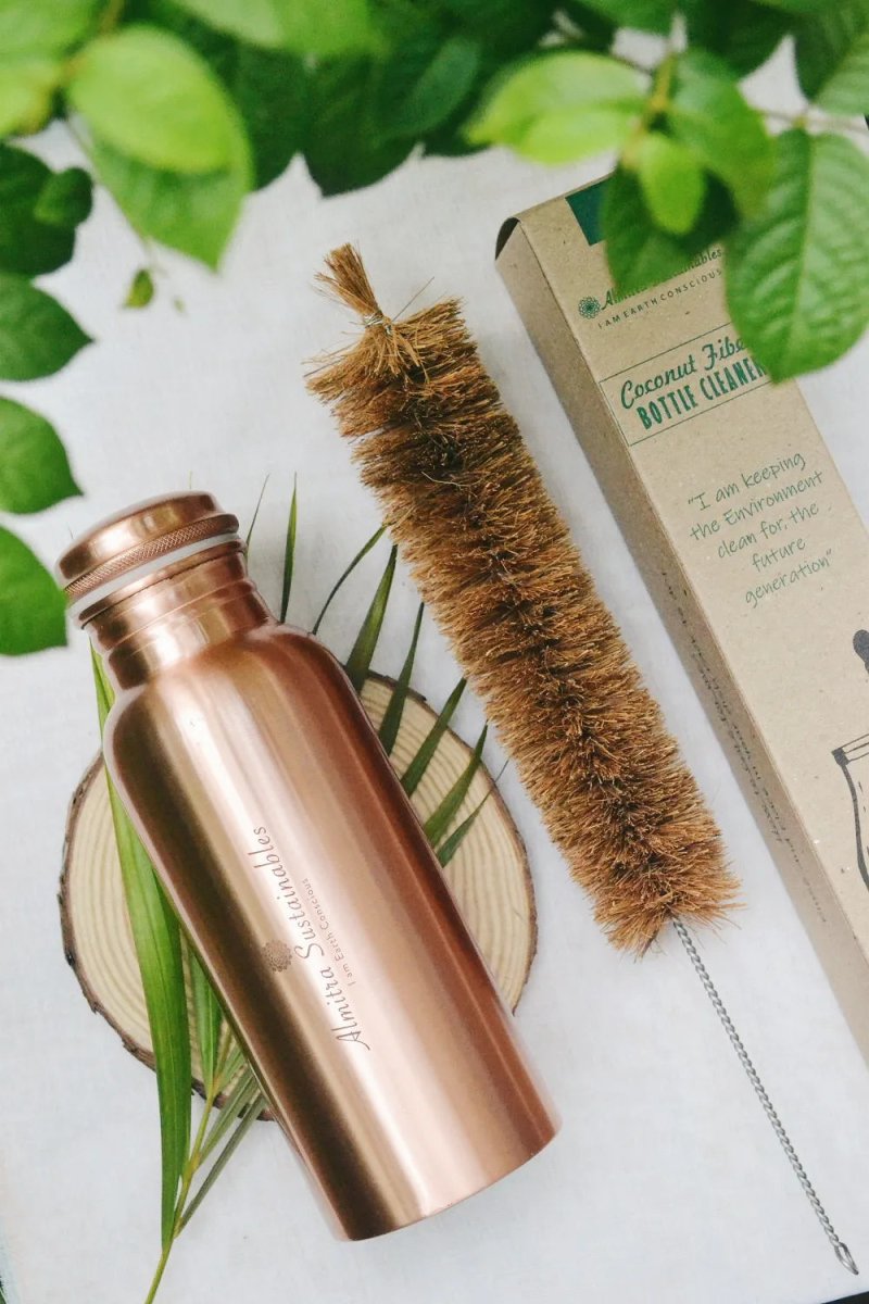 Copper Bottle and Coconut Fiber Bottle Cleaner