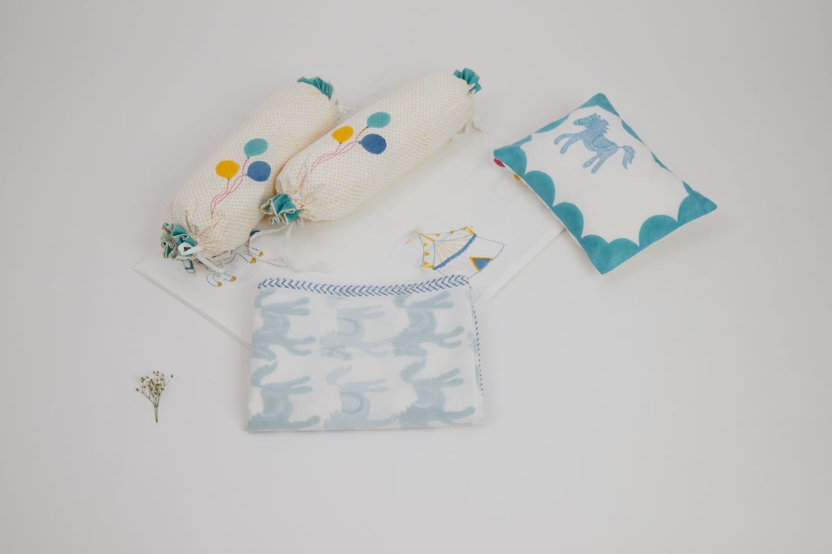 Cot Bedding Set - I Am Going To The Circus With Dohar - Teal