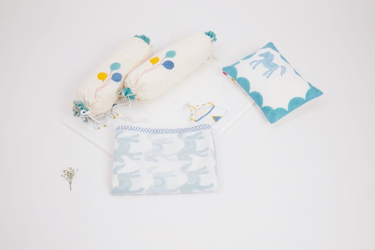 Cot Bedding Set - I Am Going To The Circus With Dohar - Teal