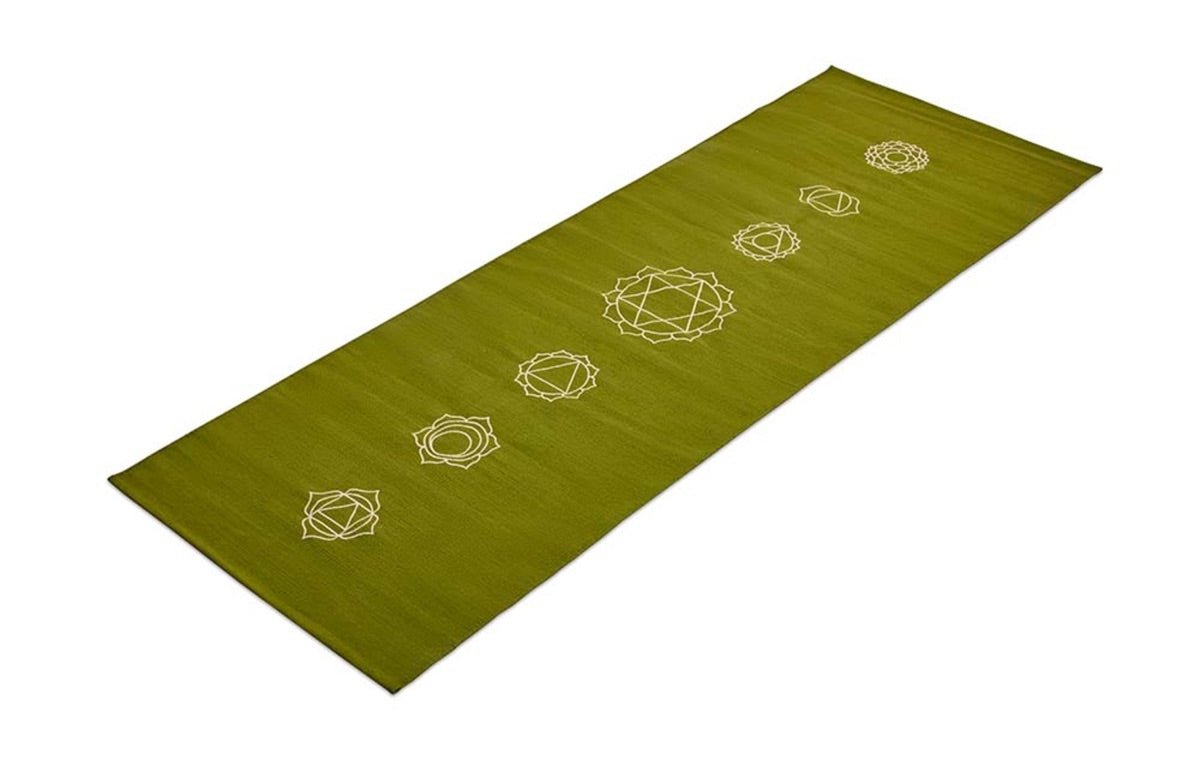 Cotton Yoga Mat- Chakras- Moderate Grip- Green- 27 inches