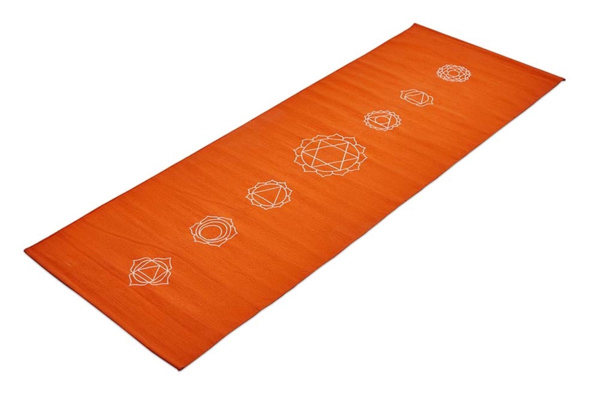 Cotton Yoga Mat- Chakras- Moderate Grip- Orange- 27 inches