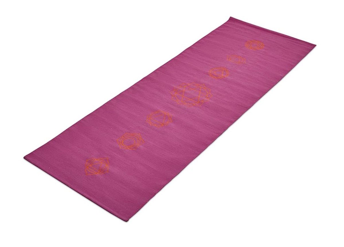 Cotton Yoga Mat-Chakras- Moderate Grip Pink-27 inches