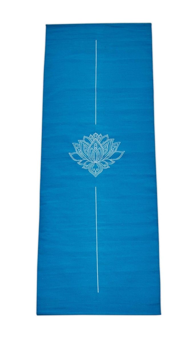 Cotton Yoga Mat- Lotus- Moderate Grip Blue-27 inches