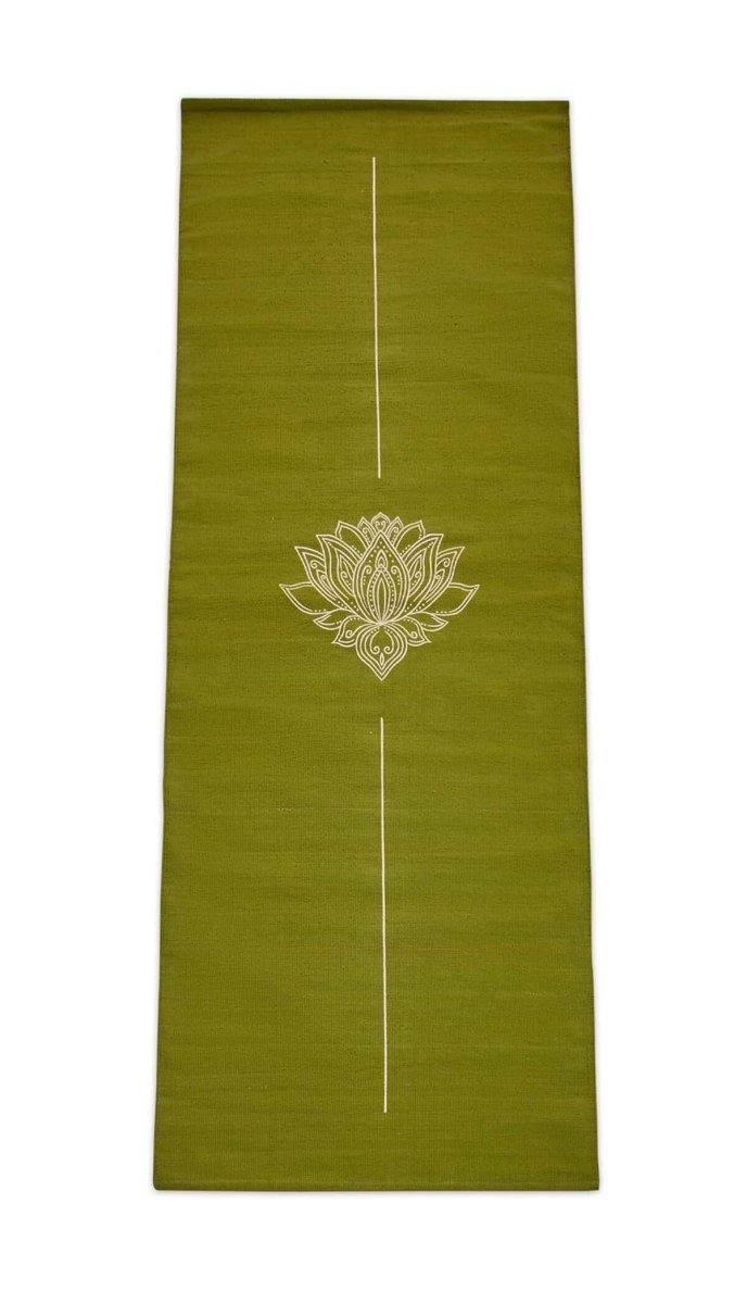 Cotton Yoga Mat- Lotus- Moderate Grip- Green-27 inches