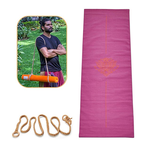 Cotton Yoga Mat-Lotus- Moderate Grip Pink-27 inches