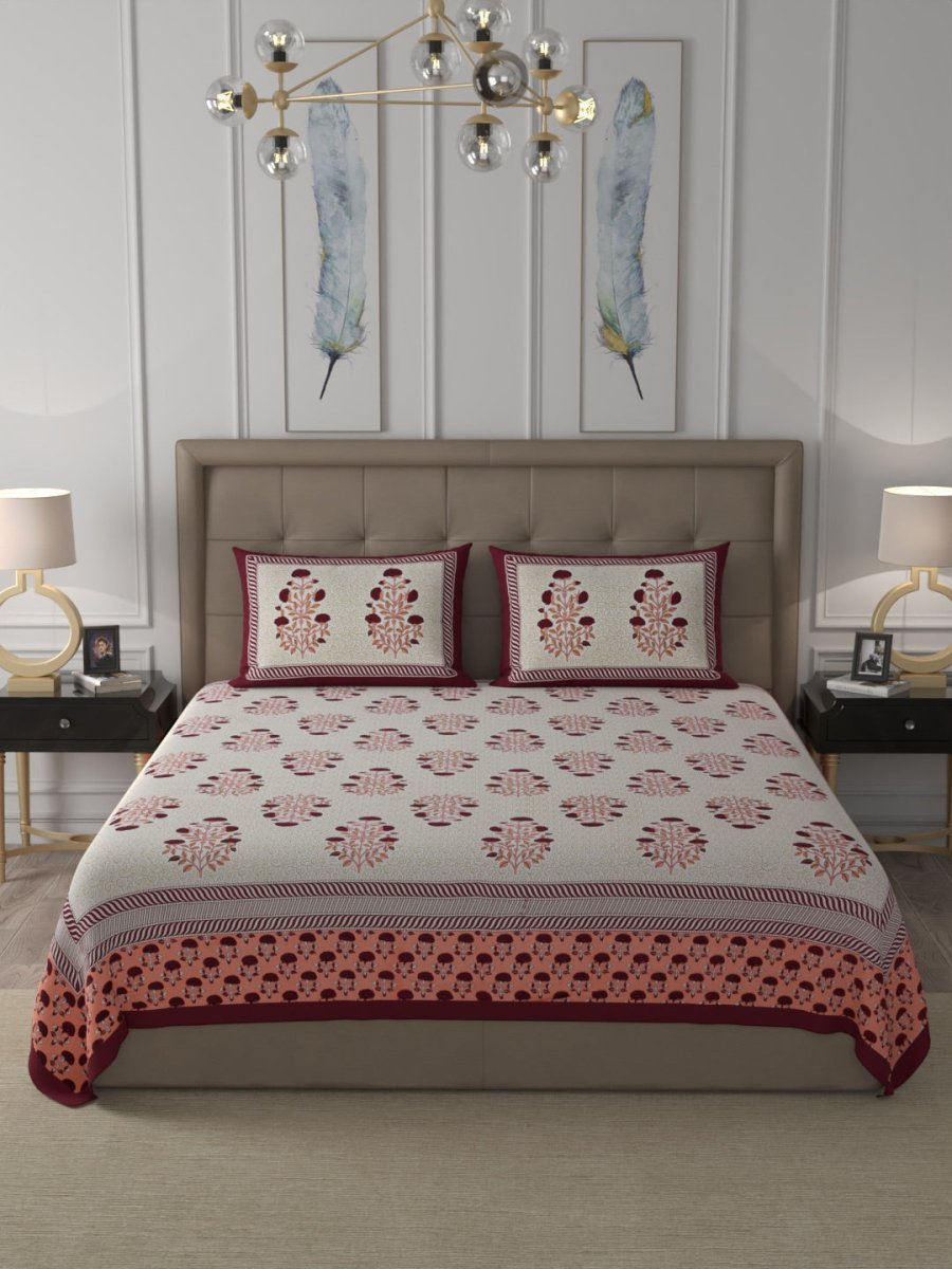 Elegant Hand Block Paisley Print Cotton Super King Size Bedding Set