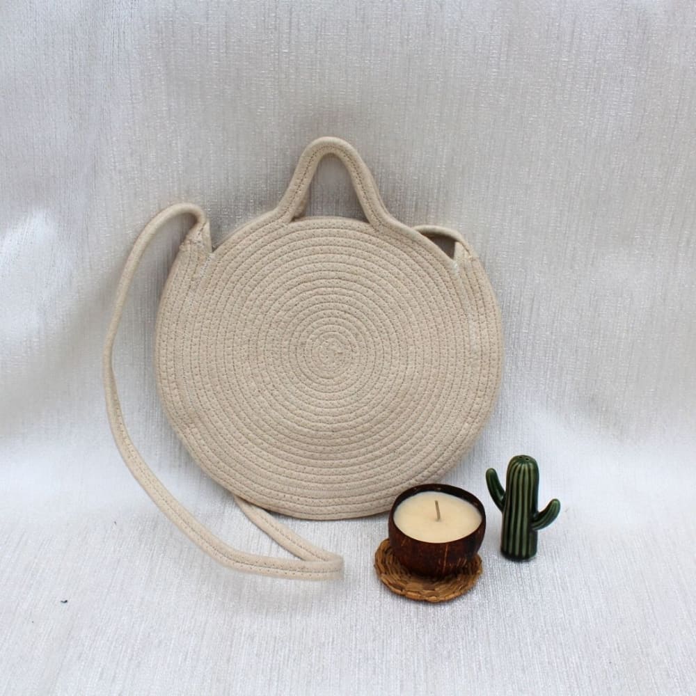 Cream & Round Cotton Rope Sling Bag