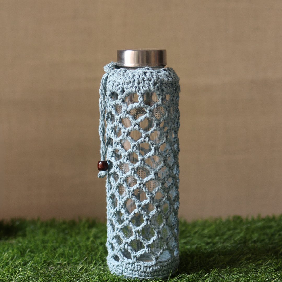 Crochet Web Grey Handmade Bottle Cover