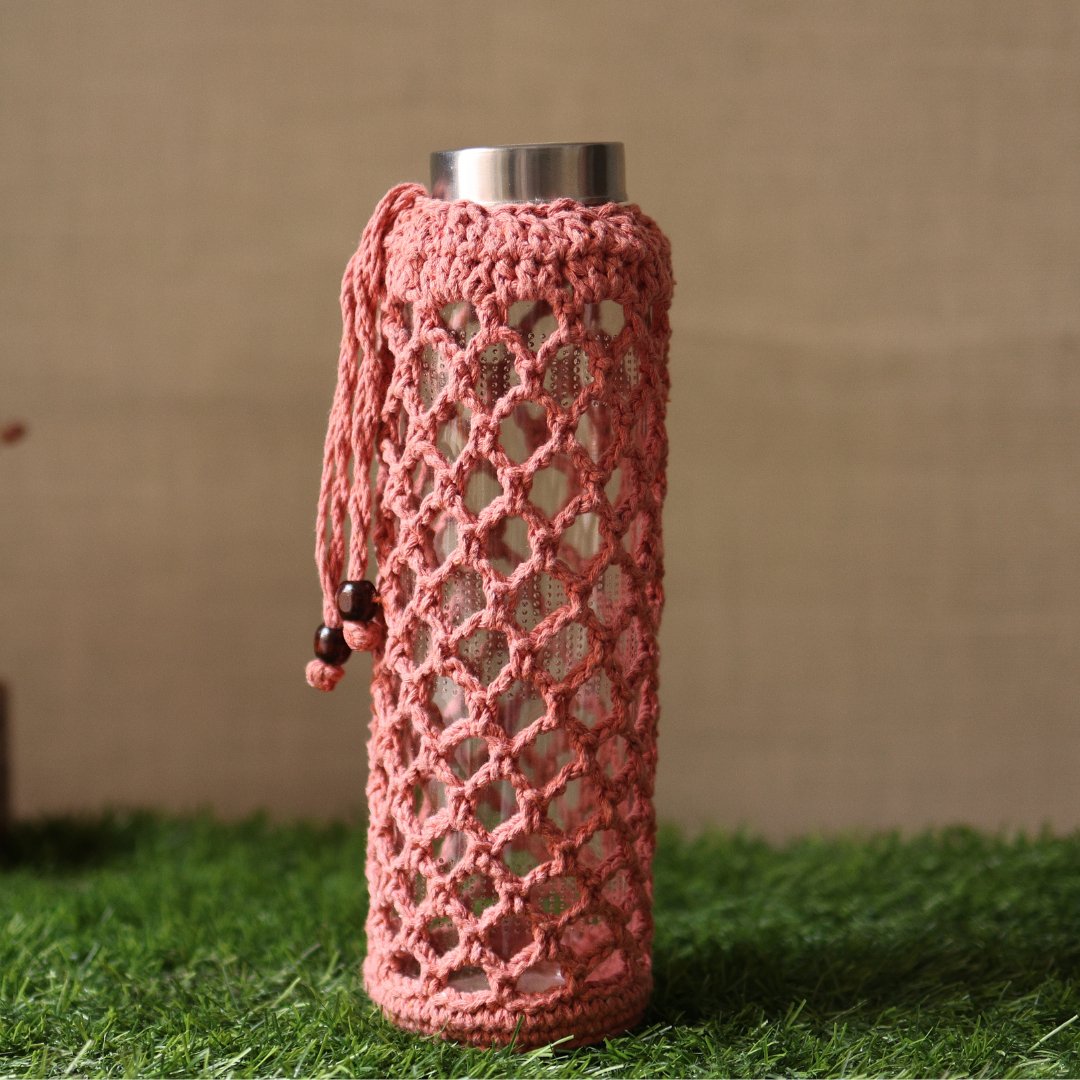 Crochet Web Peach Handmade Bottle Cover