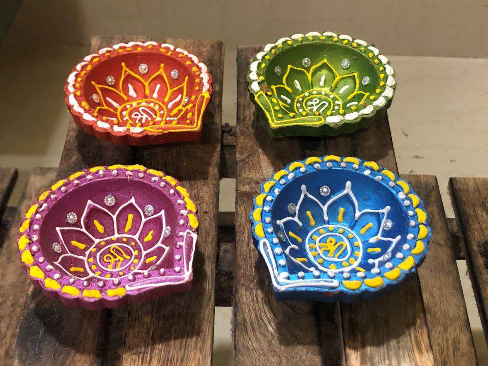 Dazzle Diwali Diya Handpainted Terracota | Large Set of 4