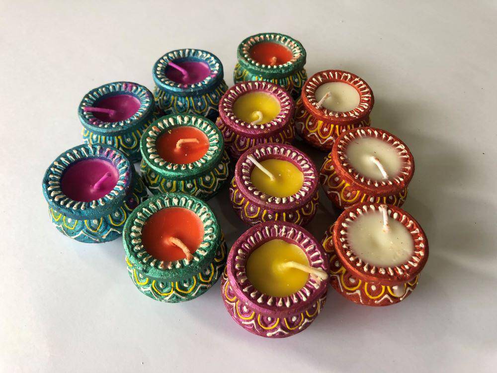 Dazzle Matki Diwali Diya Handpainted Terracota | Set of 12