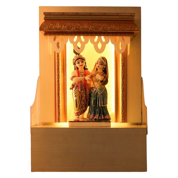 Decorative Wooden Pooja Mandir With Storage And LED Lighting