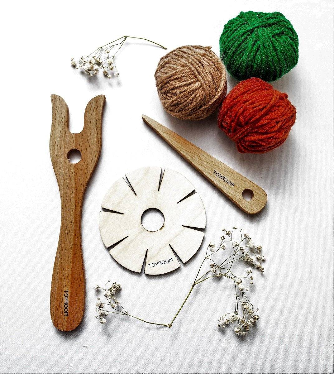 DIY Rakhi / Friendship Band Maker - Lucet Knitting Fork & Kumihimo Flower Set