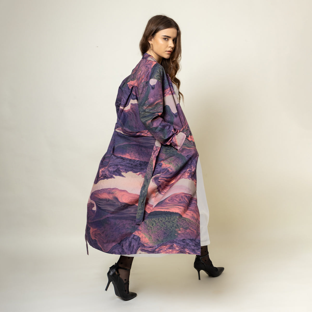 Upcycled Printed Trench Coat | Collared Neck | Purple