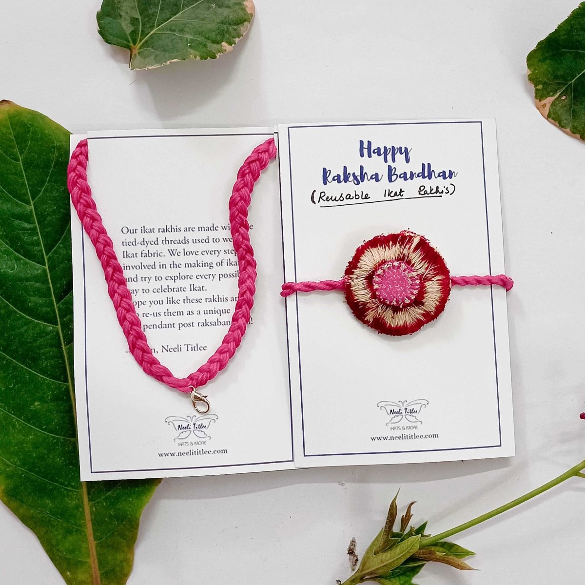 Dual Avtar Pink Ikat Rakhi | Reusable Rakhi