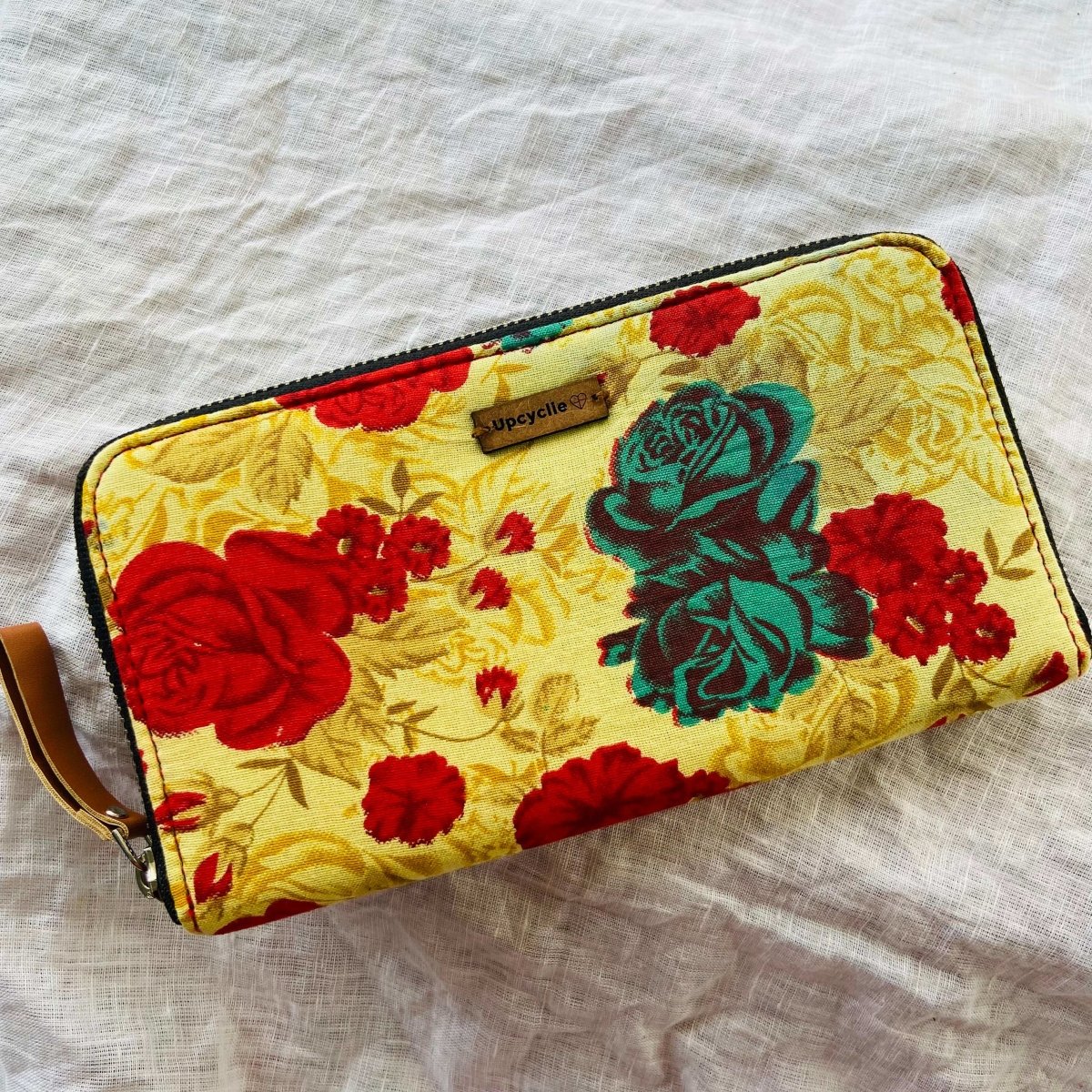 Eco-Friendly Hand-made Wallet - Yellow With Red Flowers