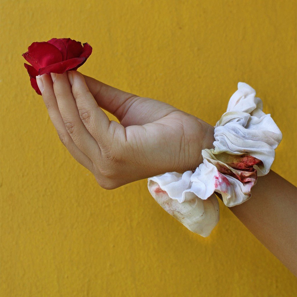 Eco-Printed Cotton Zipper Scrunchie