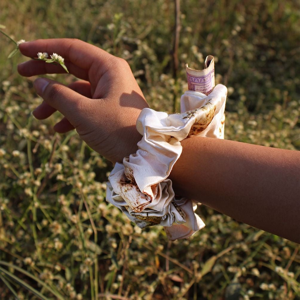 Eco-Printed Mashru Silk Hair Scrunchie