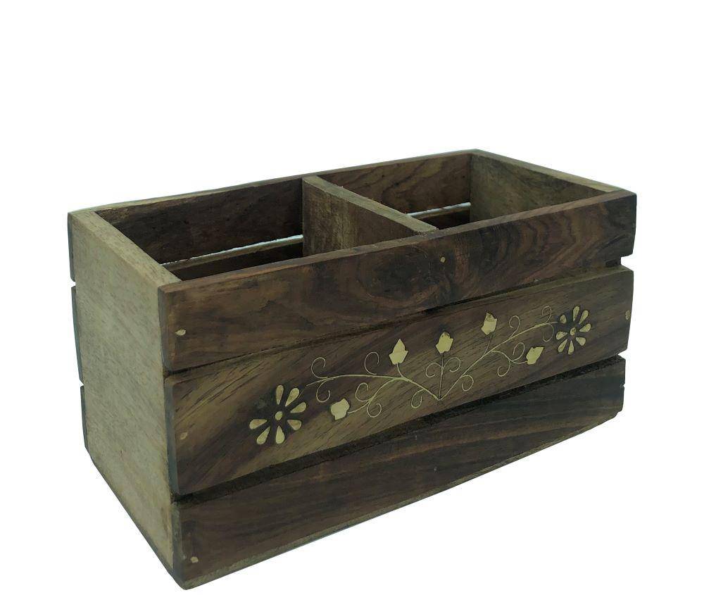 Elagante Wooden Organiser or Caddy - Compact - Cutlery Holder or Pen Stand or Stationery Organiser