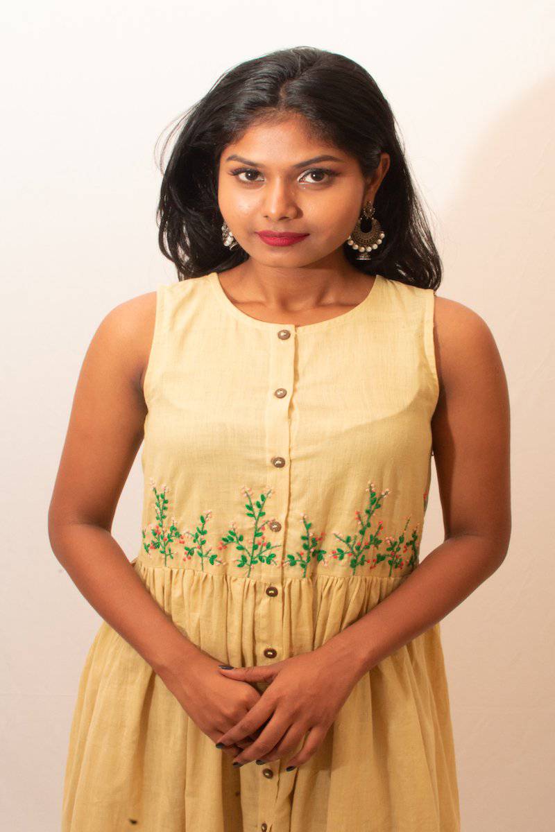 Embroidered Yellow Floral Dress