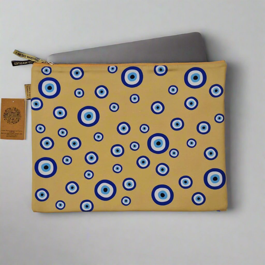 Evil Eye - Beige Recycled Polycotton Laptop Sleeve