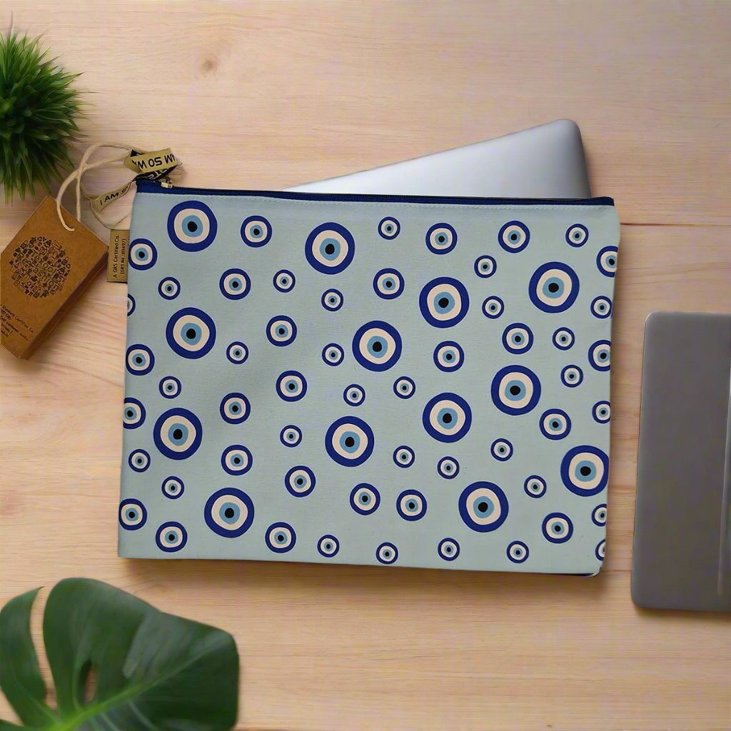 Evil Eye - Light Blue Recycled Polycotton Laptop Sleeve