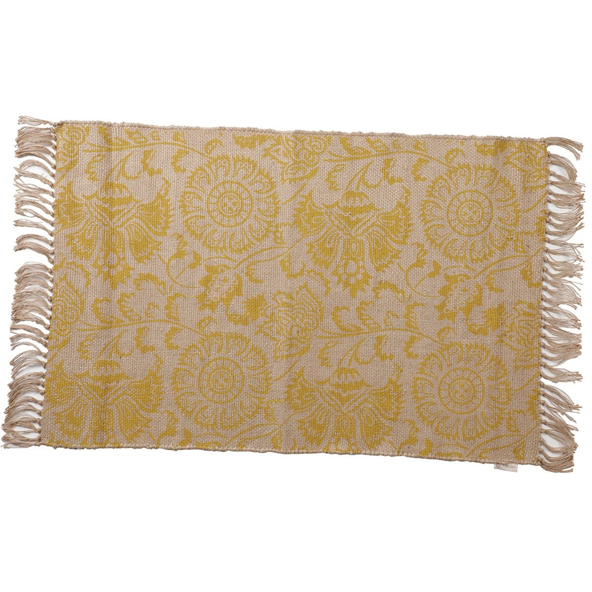 Floral Printed Jute Rug (Ocre)